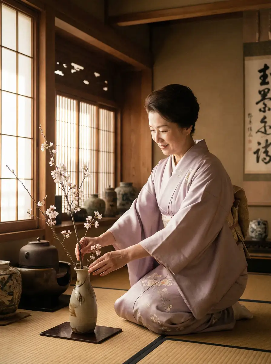 一位优雅的 蜜芽网官网-全场折扣|正版保证|购物无忧平台 在和室中插花